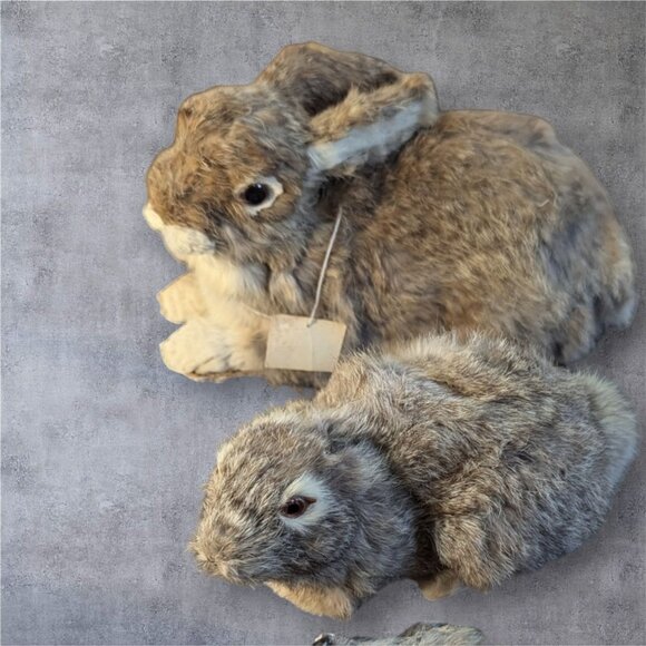 Fur Rabbit Figurines Set Of 2 Made From Domesticated Rabbit/Goat Fur realistic - Picture 8 of 9